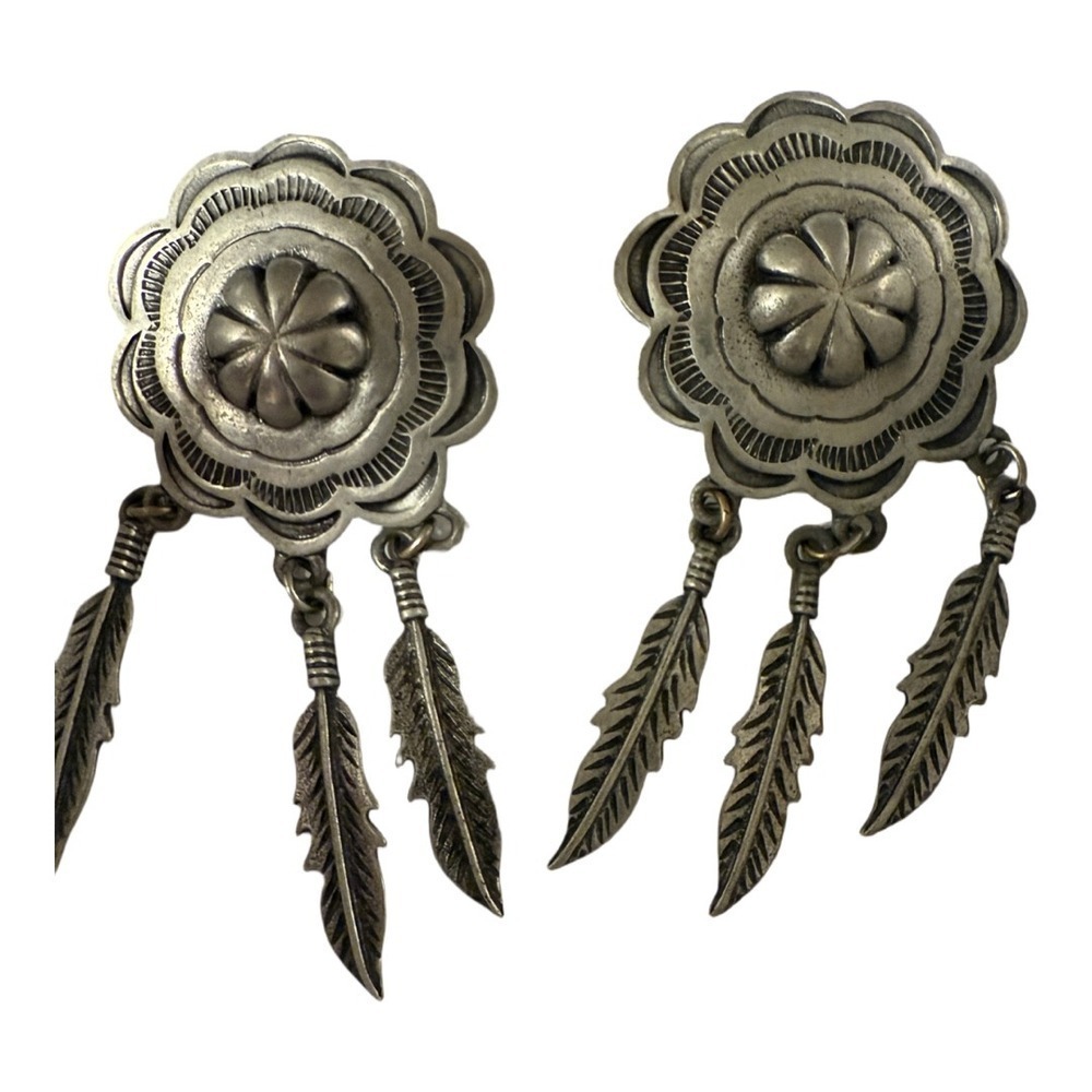 Vintage JJ Jonette 1988 Native American Southwestern Silver Post Earrings